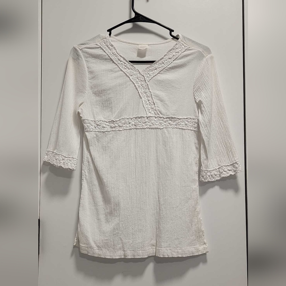 Xhilaration Ivory Textured Blouse with Lace Trim Girl's - Large 10/12